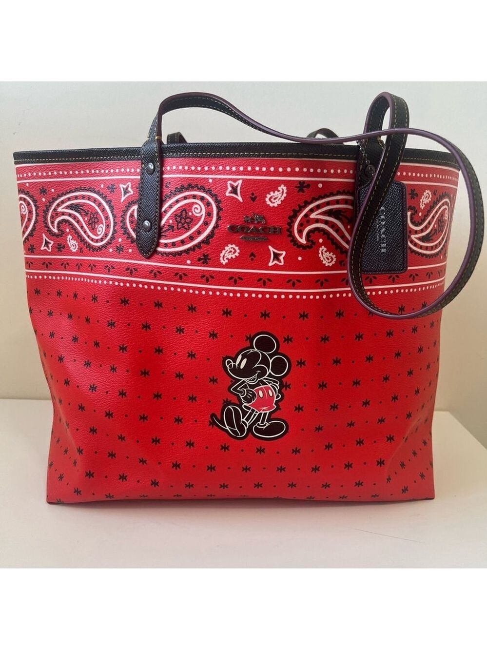 DISNEY X COACH Mickey Mouse Reversible Bandana Print City Tote - Picture 2 of 12